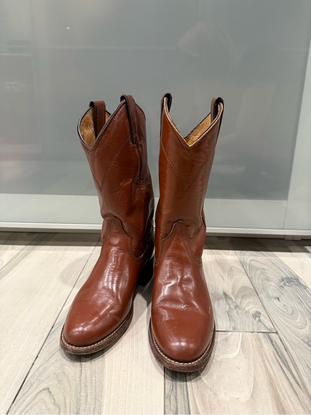 Wrangler Chestnut Brown Smooth Leather Western Boots